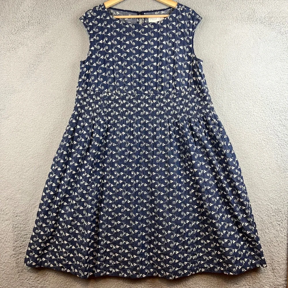 Broome Street Kate Spade New York Blue Floral Eyelet Smocked Midi Dress Size 12
